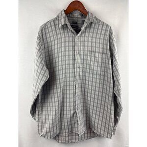 George Mens Medium Sueded Button-Up Plaid Shirt 38/40 Gray